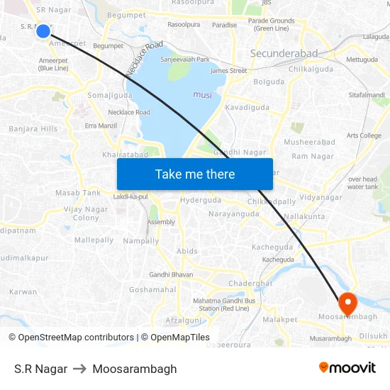 S.R Nagar to Moosarambagh map
