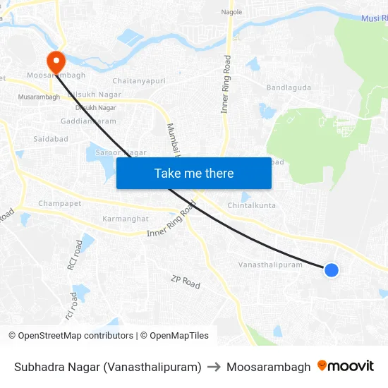 Subhadra Nagar (Vanasthalipuram) to Moosarambagh map