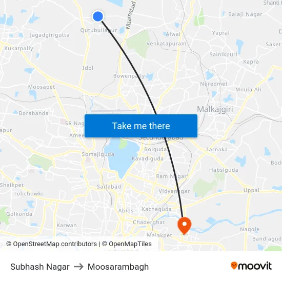 Subhash Nagar to Moosarambagh map