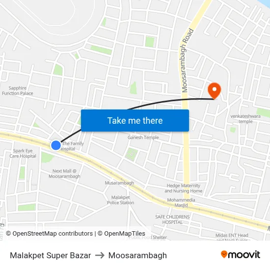 Malakpet Super Bazar to Moosarambagh map