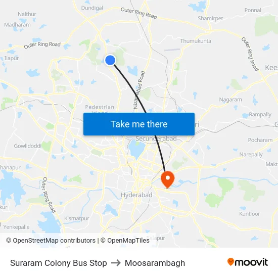 Suraram Colony Bus Stop to Moosarambagh map