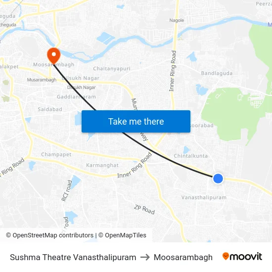 Sushma Theatre Vanasthalipuram to Moosarambagh map