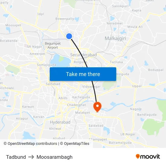 Tadbund to Moosarambagh map