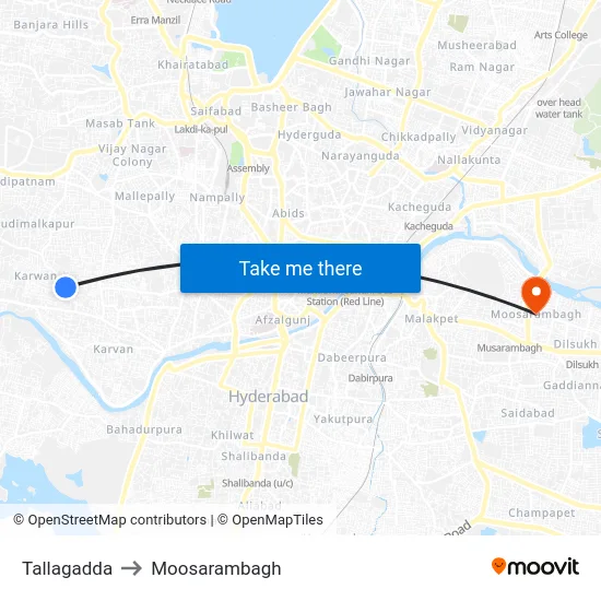 Tallagadda to Moosarambagh map