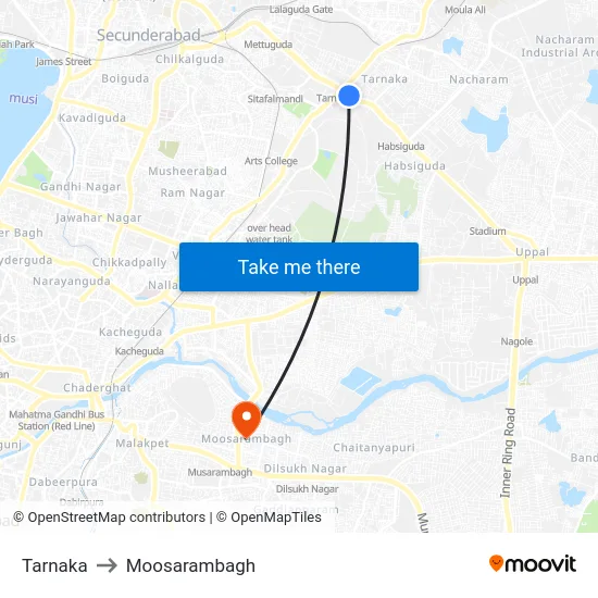 Tarnaka to Moosarambagh map