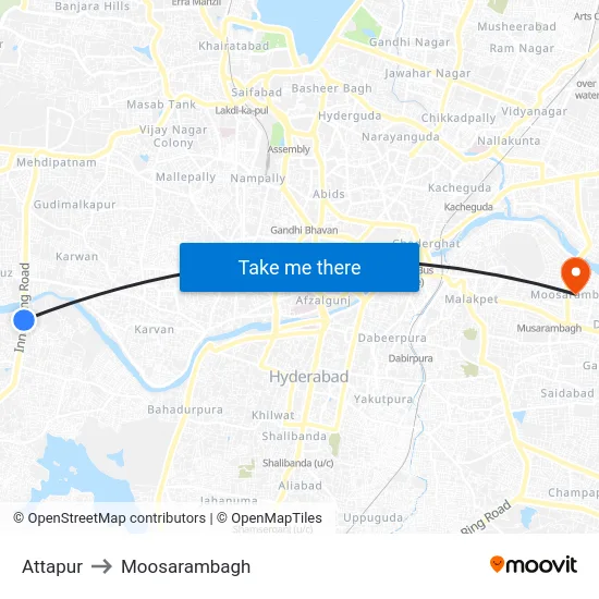Attapur to Moosarambagh map