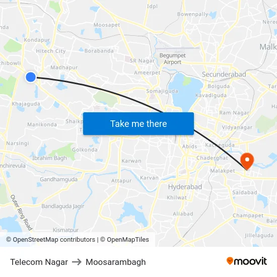 Telecom Nagar to Moosarambagh map