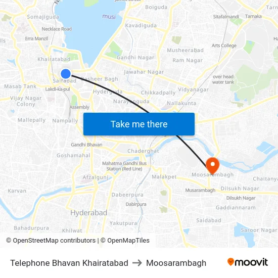 Telephone Bhavan Khairatabad to Moosarambagh map