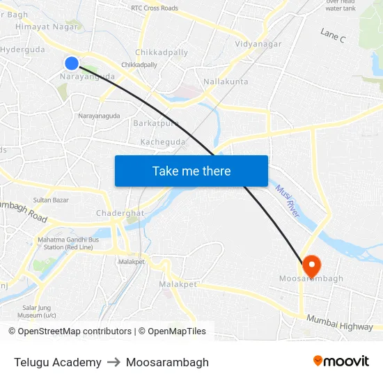 Telugu Academy to Moosarambagh map