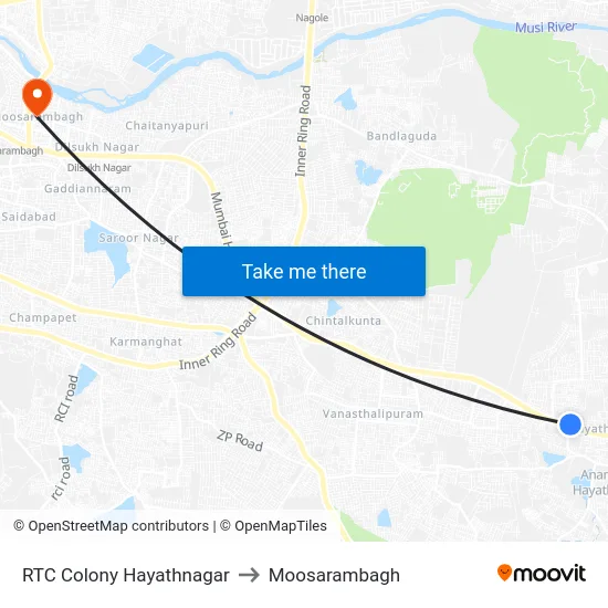 RTC Colony Hayathnagar to Moosarambagh map