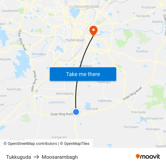 Tukkuguda to Moosarambagh map