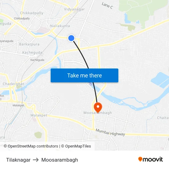 Tilaknagar to Moosarambagh map
