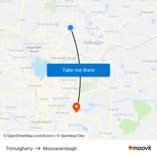 Trimulgherry to Moosarambagh map