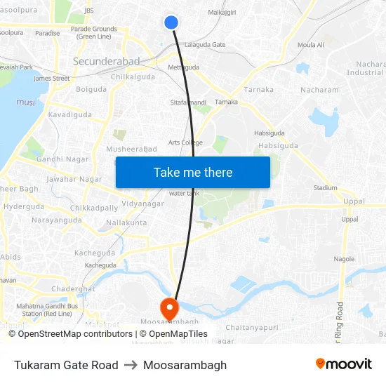 Tukaram Gate Road to Moosarambagh map