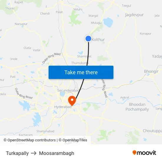Turkapally to Moosarambagh map