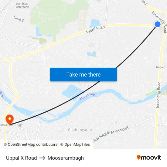 Uppal X Road to Moosarambagh map
