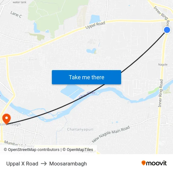 Uppal X Road to Moosarambagh map