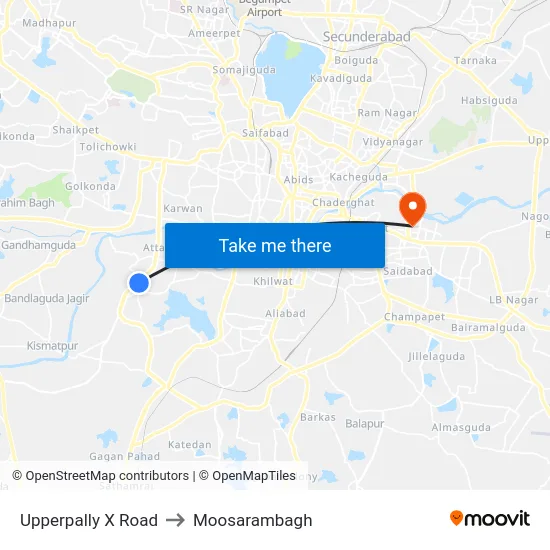 Upperpally X Road to Moosarambagh map