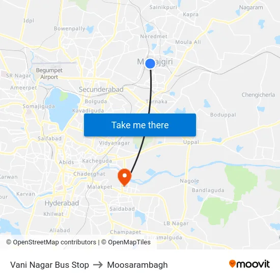 Vani Nagar Bus Stop to Moosarambagh map