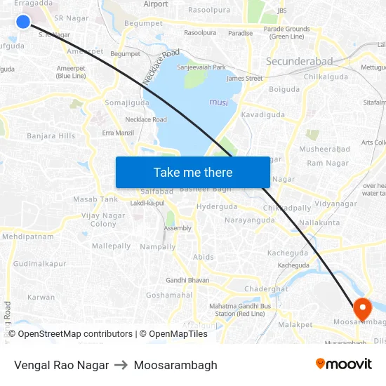 Vengal Rao Nagar to Moosarambagh map