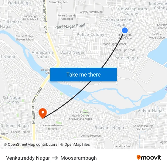Venkatreddy Nagar to Moosarambagh map