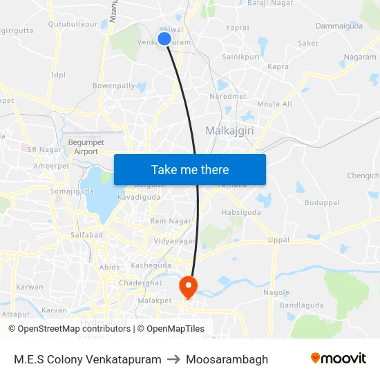 M.E.S Colony Venkatapuram to Moosarambagh map