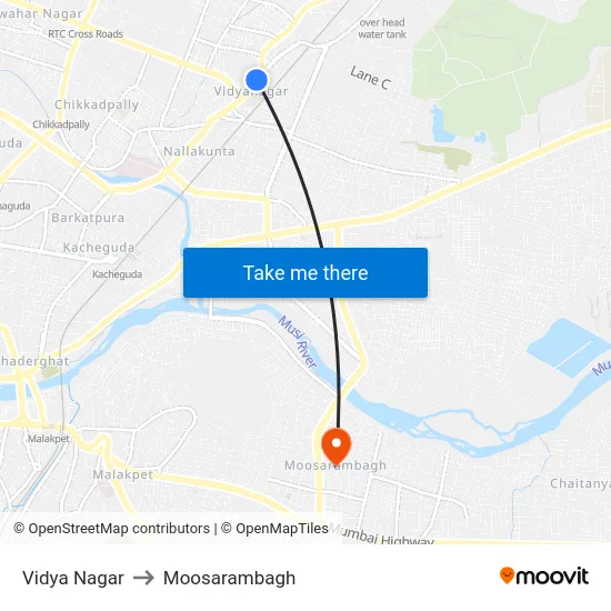 Vidya Nagar to Moosarambagh map