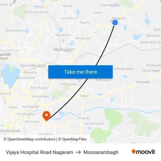 Vijaya Hospital Road Nagaram to Moosarambagh map