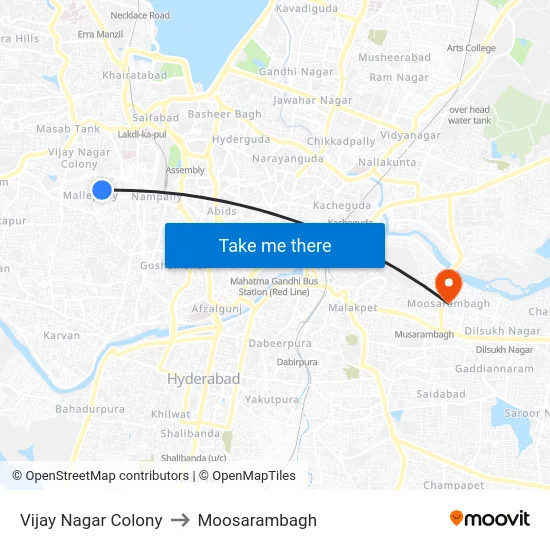 Vijay Nagar Colony to Moosarambagh map