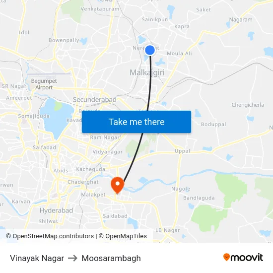 Vinayak Nagar to Moosarambagh map