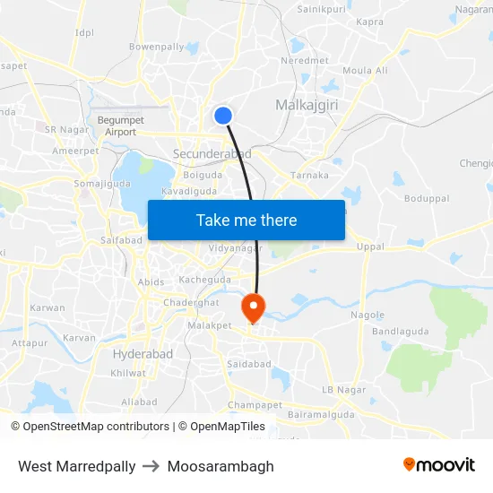 West Marredpally to Moosarambagh map