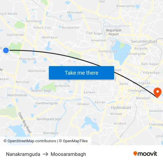 Nanakramguda to Moosarambagh map