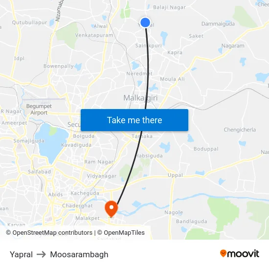 Yapral to Moosarambagh map