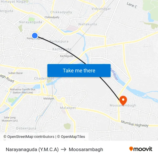 Narayanaguda (Y.M.C.A) to Moosarambagh map