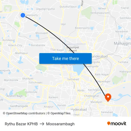Rythu Bazar KPHB to Moosarambagh map
