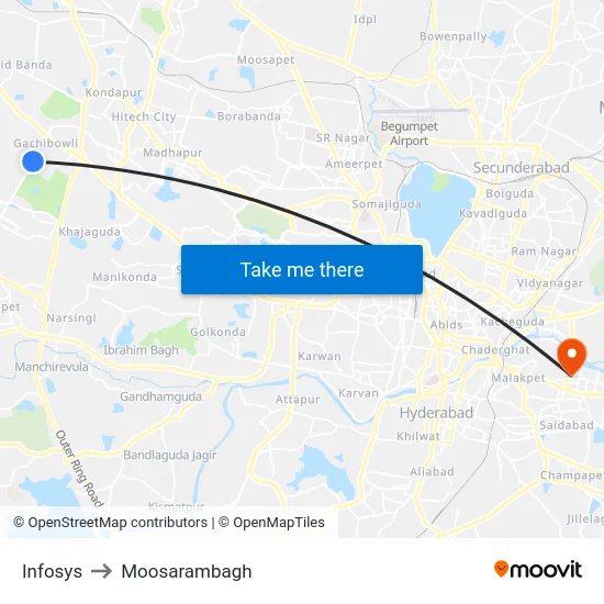 Infosys to Moosarambagh map