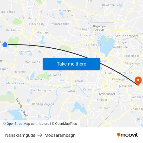 Nanakramguda to Moosarambagh map