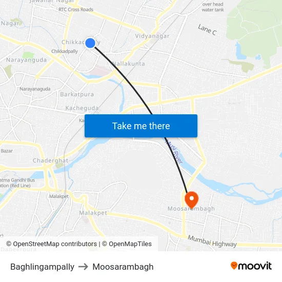 Baghlingampally to Moosarambagh map