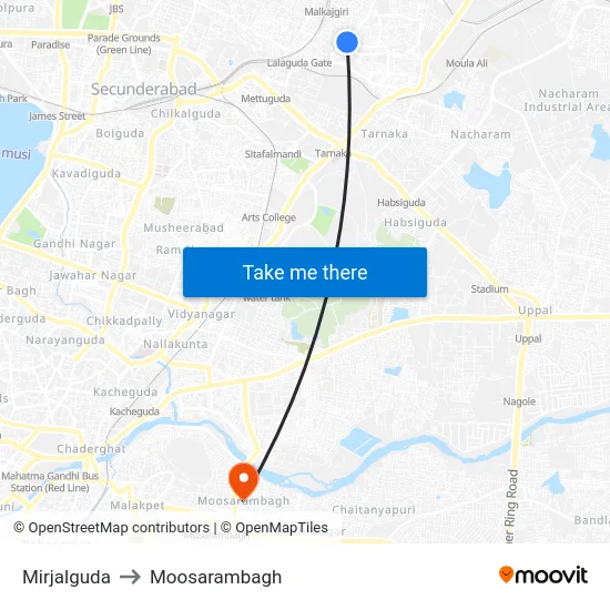 Mirjalguda to Moosarambagh map