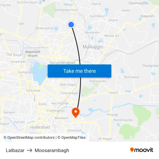 Lalbazar to Moosarambagh map