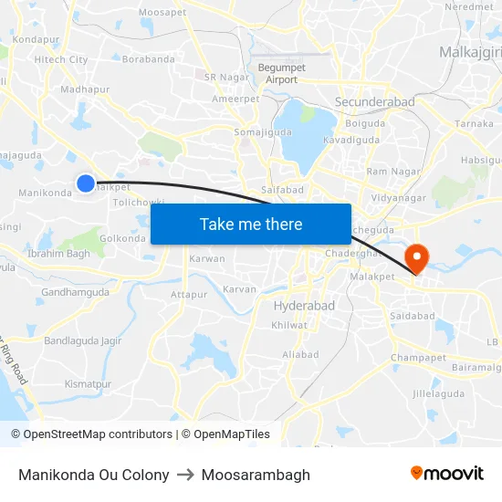 Manikonda Ou Colony to Moosarambagh map