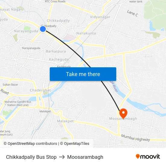 Chikkadpally Bus Stop to Moosarambagh map