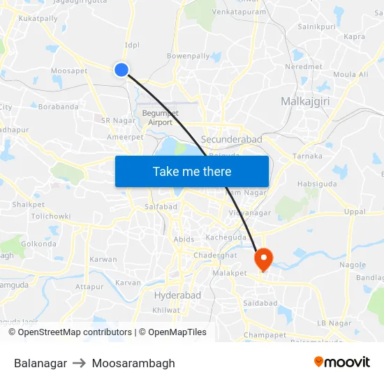Balanagar to Moosarambagh map