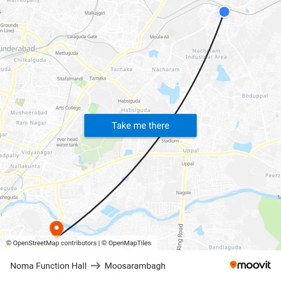 Noma Function Hall to Moosarambagh map