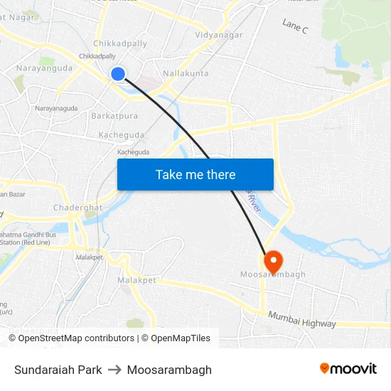 Sundaraiah Park to Moosarambagh map