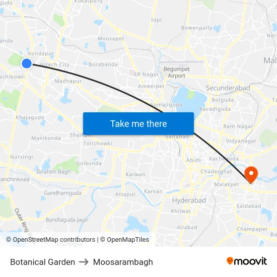 Botanical Garden to Moosarambagh map