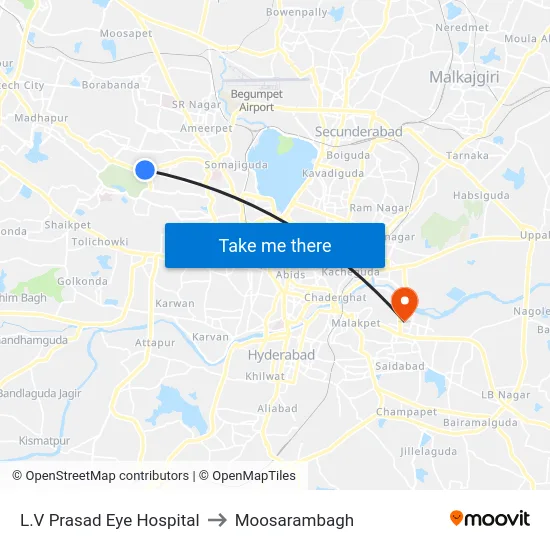 L.V Prasad Eye Hospital to Moosarambagh map