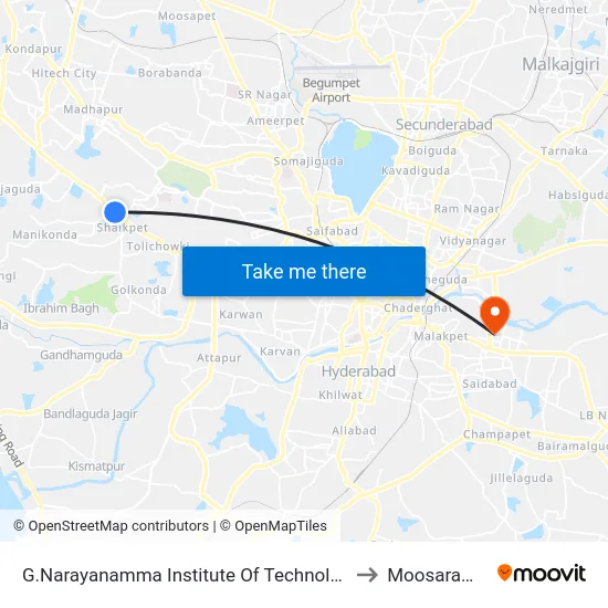 G.Narayanamma Institute Of Technology & Science to Moosarambagh map