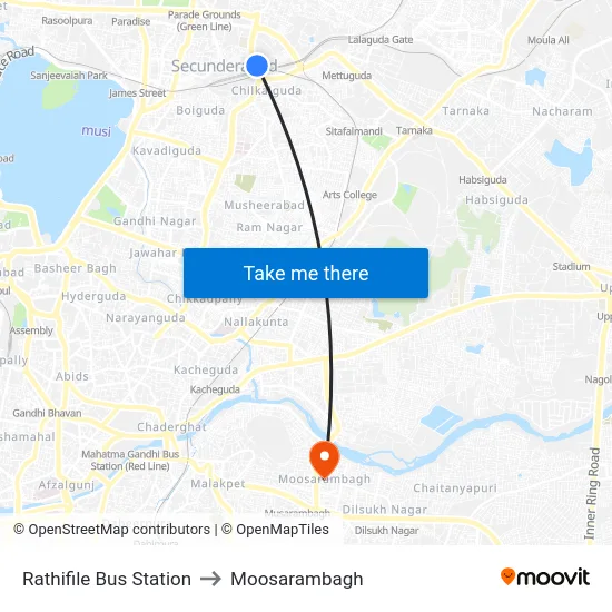 Rathifile Bus Station to Moosarambagh map