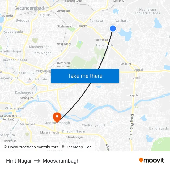 Hmt Nagar to Moosarambagh map